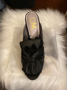 Woven Knot Black Satin Slide Sandals - Brand